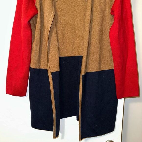 J. Crew Women’s Colorblock Cardigan Sweater Navy Tan Red Large NWT - Picture 2 of 10